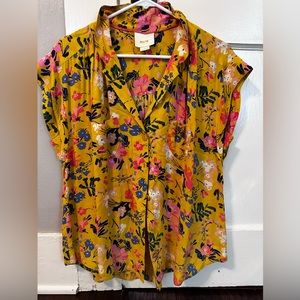 Anthropologie Maeve Raffine Yellow Floral Blouse - Size Large
